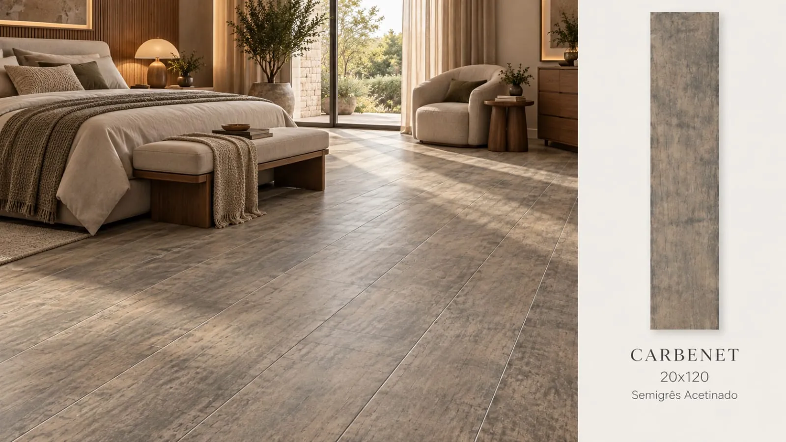 Ambiente Carbenet, revestimento 20 × 120, com amostra e especificações do produto